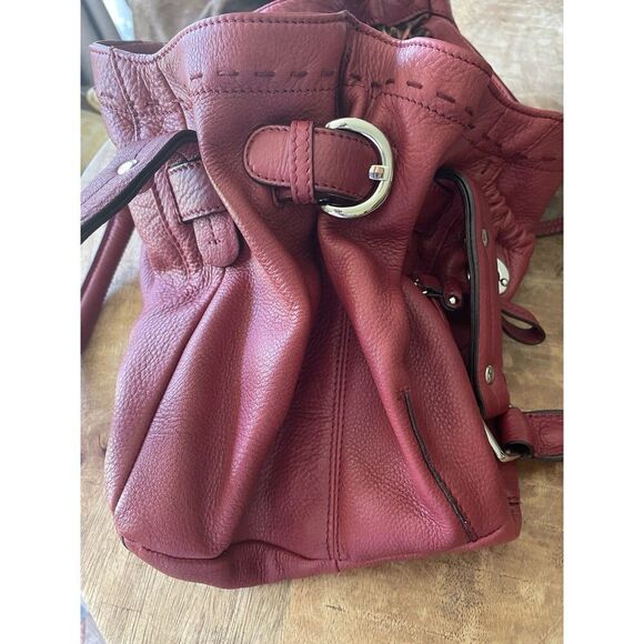 B Makowsky Red Leather Shoulder Bag Tote Hobo Purse Large Satchel Excellent - Picture 9 of 12